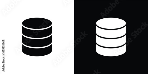 Database Stack Icon Vector, Data Storage Symbol In Black and White Colors