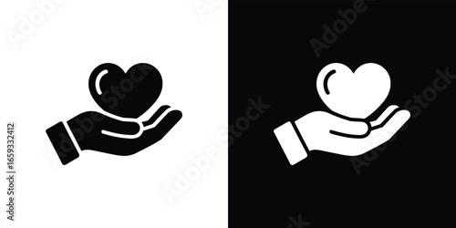 Hand Holds Heart Icon, Health Symbol, Care Sign, Love Symbolism, Simple, Isolated