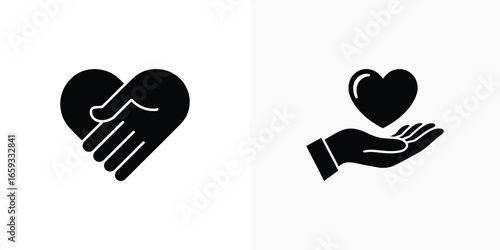 Hearts in Hands Black Pictograms Transparent Caring and Giving Minimalist Design