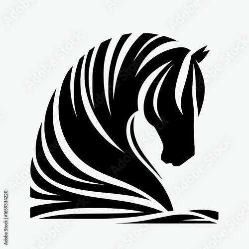 horse head black silhouette noodle technique chess piece flat colors vector