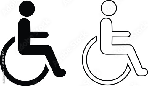 Accessibility Wheelchair Icon Set — Solid and Outline Style Universal Access Symbol
