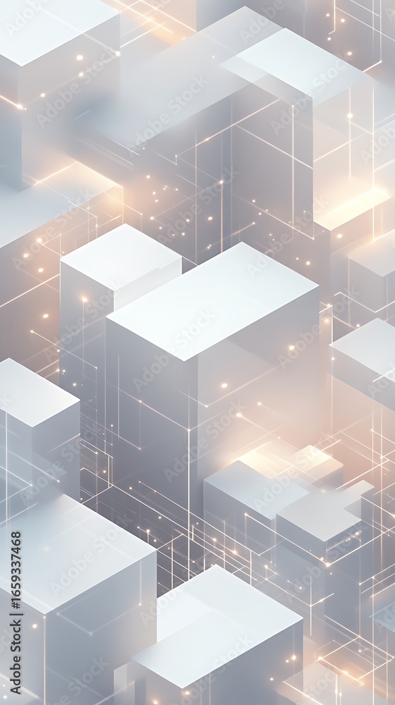 Fototapeta premium Abstract futuristic cityscape with glowing lines and geometric shapes, representing data and technology