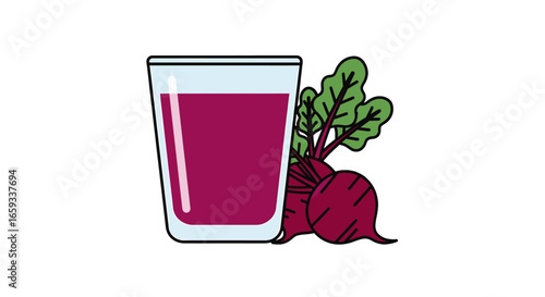 Glass of Fresh Beet Juice with Pixelated Effect and Organic Beets on White Background
