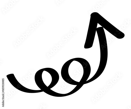 くるくると上向きにカーブしている手描きの黒い矢印アイコン
