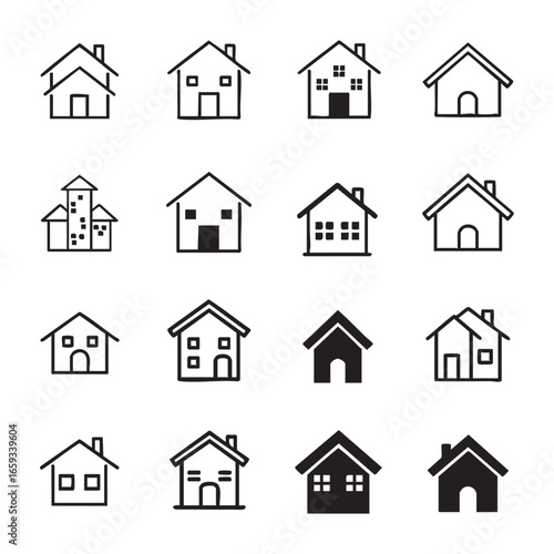 Collection of house icons silhouette isolated on white background