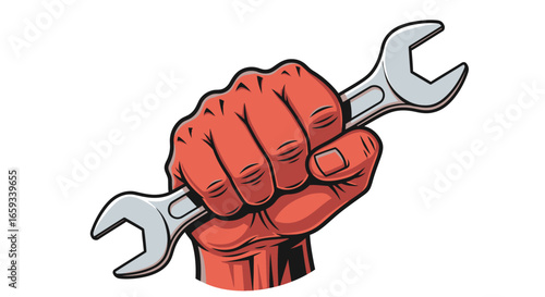 A Strong Hand Gripping a Wrench Symbolic of Repair, Service, and Manual Labor