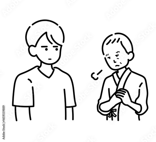 医師に対しては大人しくなる患者のイラスト　線画のみ