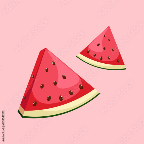 Fresh Watermelon Slice Vector Illustration on Pink Background