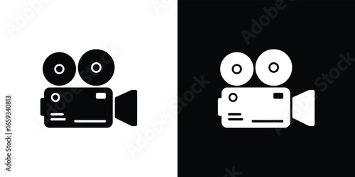 Retro Cinema Film Camera, Movie Projector Silhouette, Isolated on Transparent