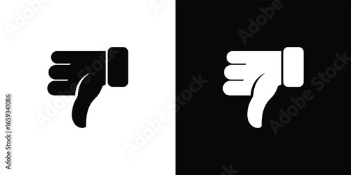 Thumbs Down Icon Hand Gesture Black and White Inversion on Transparent Background