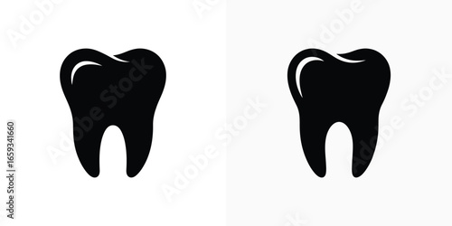 Two Isolated Tooth Icons on White Backdrop, Clean Minimalist Dental Design