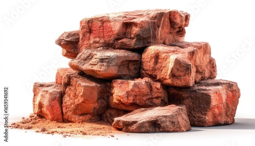 Red rocks pile on white background