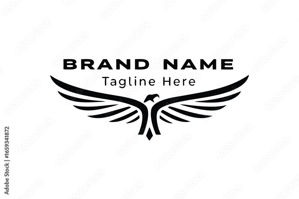 Fototapeta premium Eagle Spreading Wings Isolated on White Black Logo Design