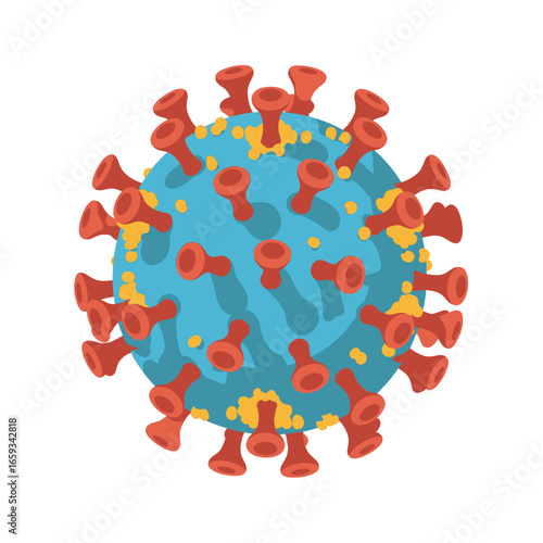 Detailed Illustration of Coronavirus Structure in Blue Red and Yellow on a White Background Viral Pandemic Threat