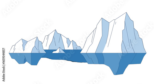 Minimalist Blue Iceberg Floating on Calm Water with Reflections in an Open Ocean Under Bright Lighting Vector Graphic