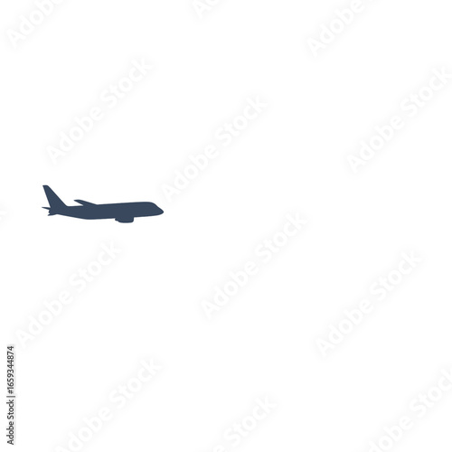 Dark Blue Airplane Silhouette on White Background Minimalist Design Flying High Speed Transportation Modern Aviation
