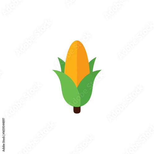 Vibrant Corn Icon A Delicious and Fresh Graphic Illustration of an Ear of Corn with Green Leaves, Perfect for Culinary and Agricultural Designs