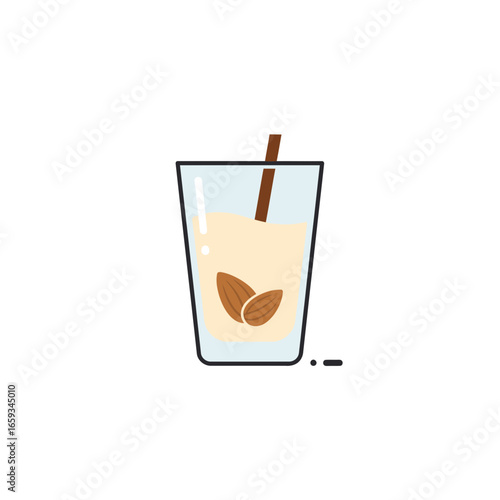Delicious Almond Milk Beverage in a Glass with Almonds and a Straw