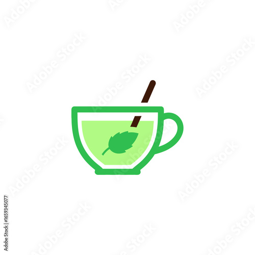 Refreshing Mint Tea Illustration A Simple Graphic of a Cup with a Mint Leaf Infusion for Relaxation and Wellness