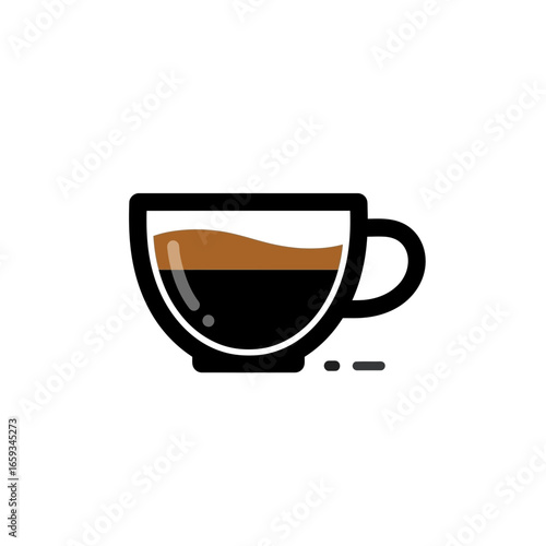 Minimalist and elegant coffee cup icon illustration featuring a rich, dark beverage, ideal for cafe branding, digital menus, or as a comforting symbol of daily refreshment and energy.