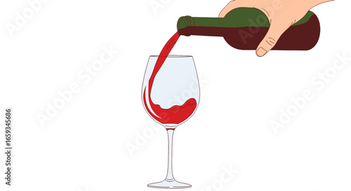 Pouring Red Wine From Bottle Into Glass by Hand on White Background for Celebration Event