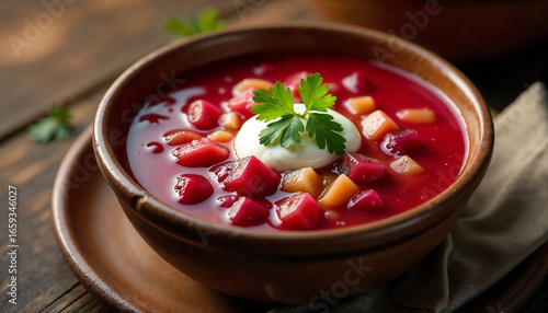 Russian Borscht Soup with Sour Cream