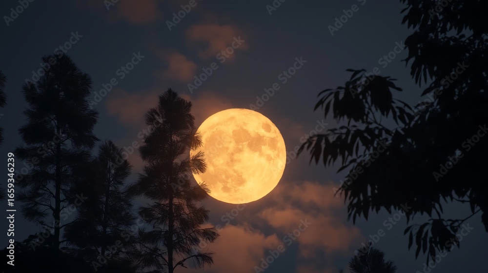 Fototapeta premium Enchanted Night A Full Moon's Glow Through Silhouetted Trees