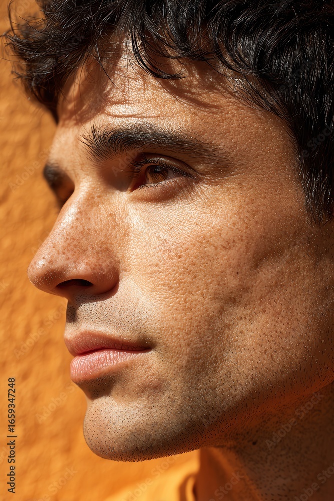 Obraz premium profile portrait of man in harsh sunlight