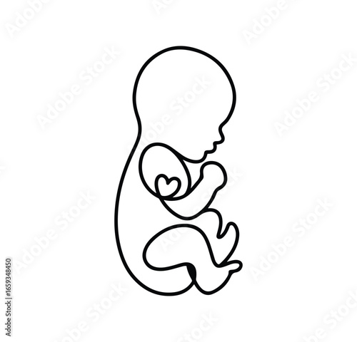 Continuous Line Art of a Forward-Facing Infant – Minimalist Portrait, Childhood Expression. Vector Illustration