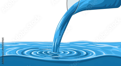 Pixel Art Blue Water Pouring Creating Ripples in a Pond Against White Background Animated Style Clean Design