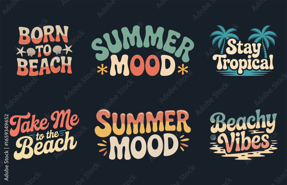 Obraz premium Summer T-Shirt Design Vector Bundle, Summer Beach Clipart Set