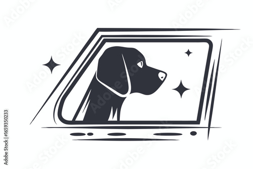 Elegant Silhouette of a Dog Enjoying a Car Ride with White Background