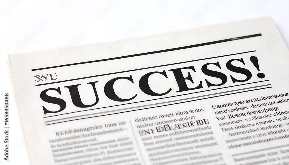 Obraz premium Newspaper headline announcing success