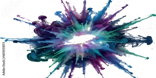 Vibrant abstract color explosion in water isolated white backdrop 