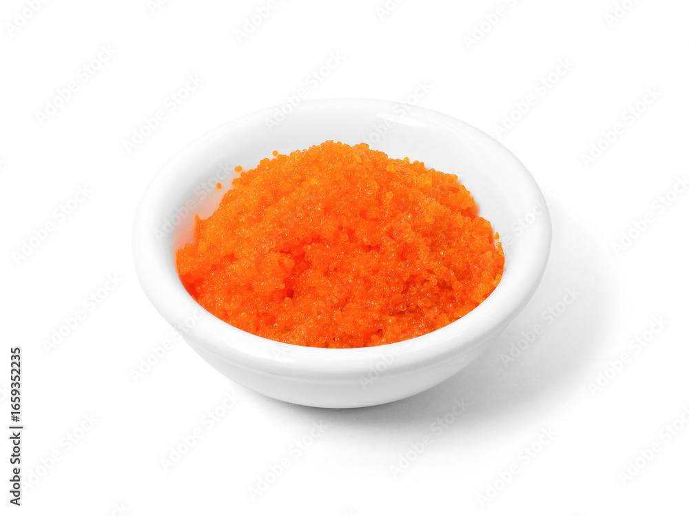 Prawn shrimp egg in bowl isolated on white background. Ebiko Prawn shrimp egg in bowl isolated on white background. Ebiko