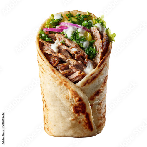 Delicious fresh gyros wrap isolated on transparent background
