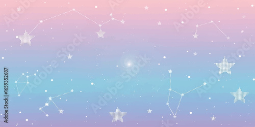 Dreamy pastel gradient with stars constellation galaxy background 