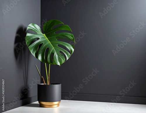 Modern plant corner, dark walls