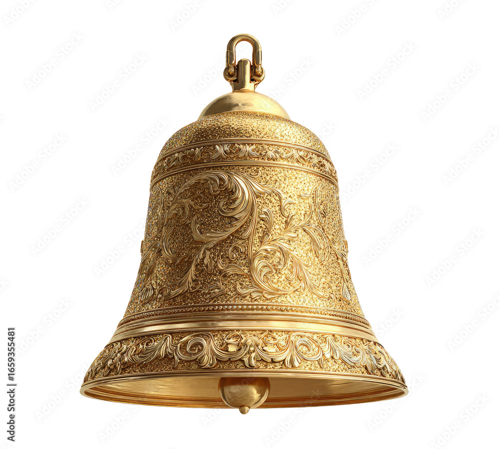 Golden bell with intricate design and pattern isolated on transparent background Golden bell with intricate design and pattern isolated on transparent background