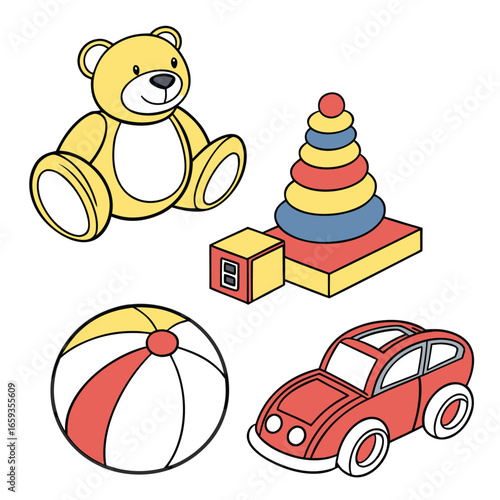 Set baby toys elements on isolated background, Vector illustration.
