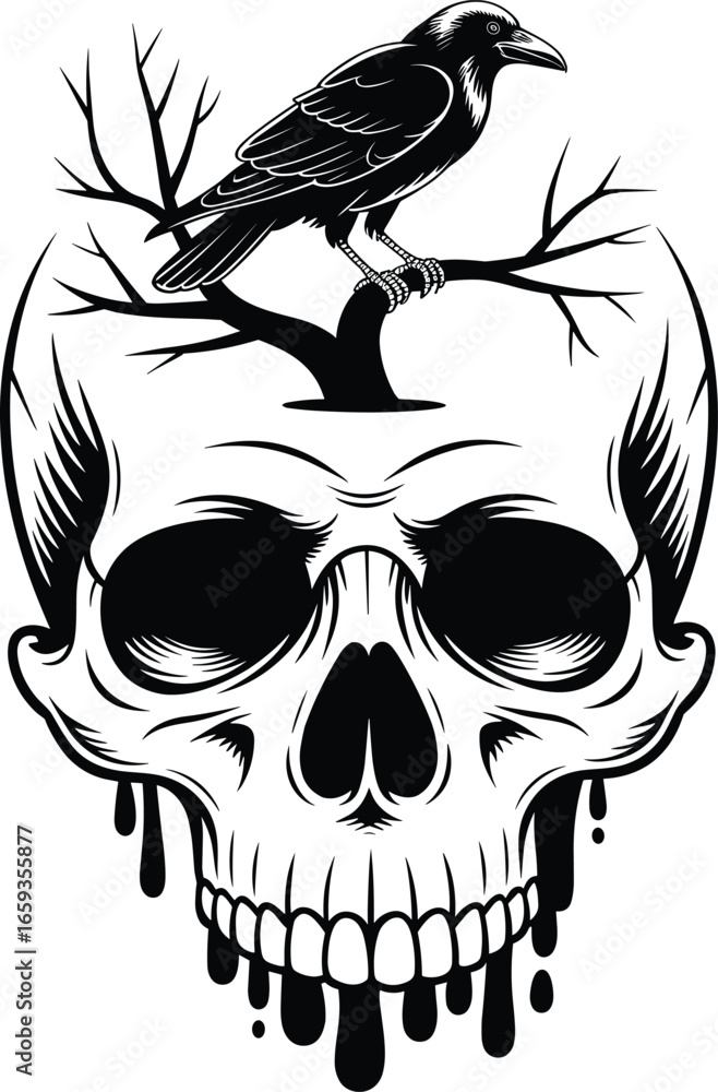 Fototapeta premium Crow skull svg Bundle, Raven skull svg
