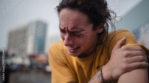 Emotional outburst urban setting photo candid environment close-up view human struggle