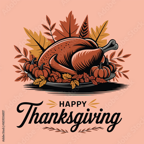 Thanksgiving wishing Card vector design.