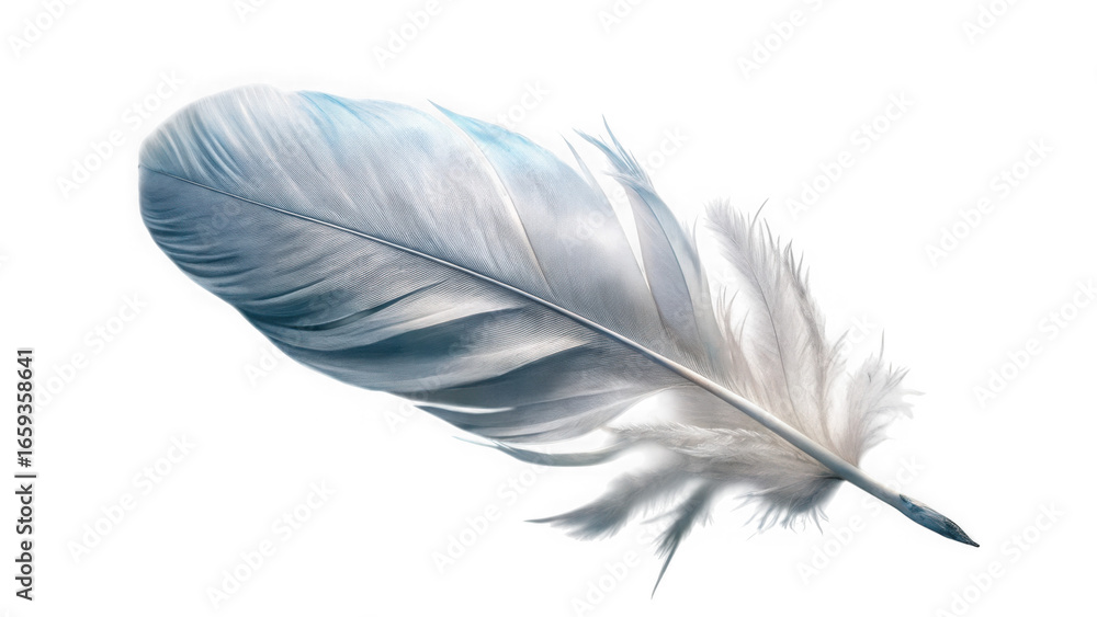 Obraz premium Delicate light blue feather isolated on transparent background