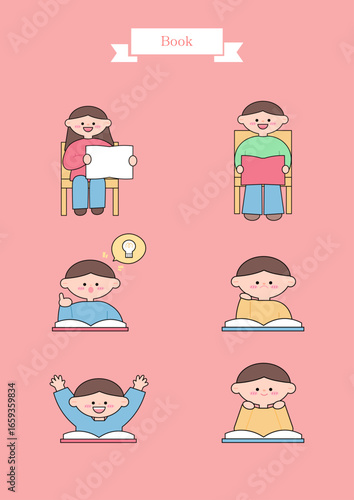 독서 수업관련 인물 벡터일러스트 모음