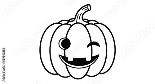 Outlined winking pumpkin illustration