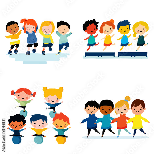 Wallpaper Mural Isolated, transparent background, School, Oldskool style, a set of icons, contains figures of cheerful students in dance lessons, walking, can be used for children's web design. Vector illustration, O Torontodigital.ca
