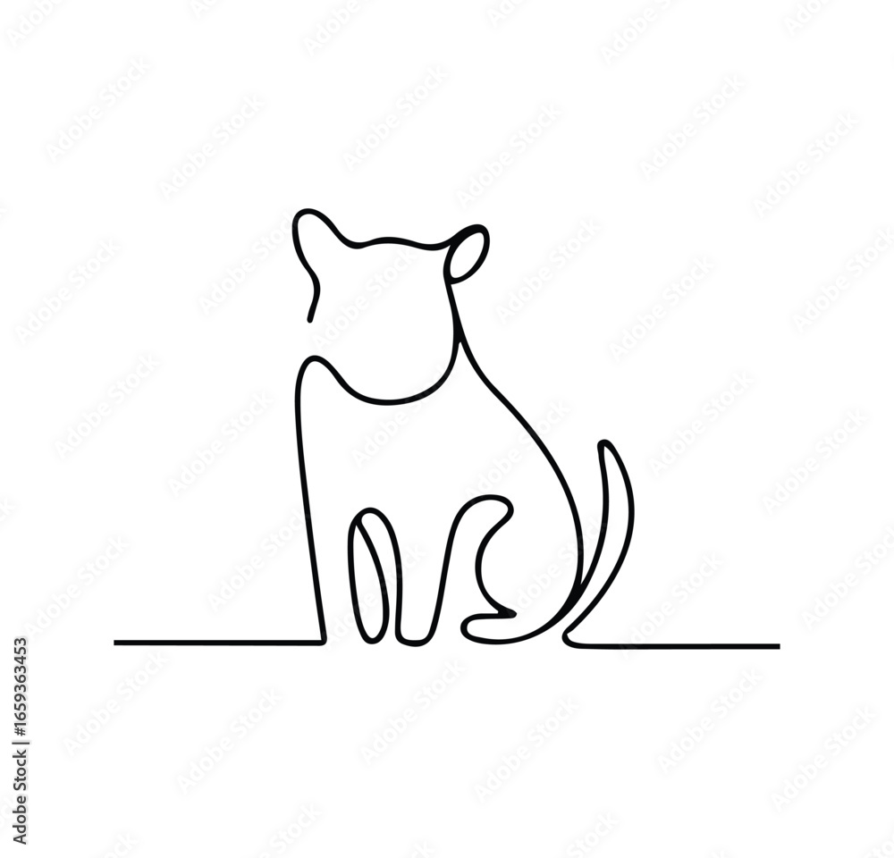 Obraz premium One Line Art of Sitting Cat – Elegant Feline Silhouette in Minimal Style