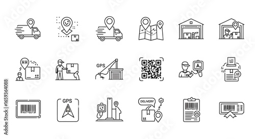 Logistics and delivery service thin line icon set Package tracking shipping and warehouse symbols collection.