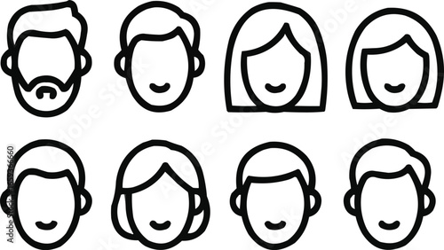 Diverse Human Head Icon Set  Outline Portraits of Men and Women